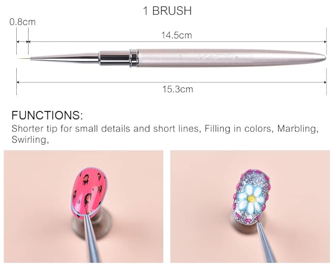 100% Kolinsky Sable Nail Art Striping Brush Liner Pen for Nail Art Design Drawing Painting Professional Manicure Tool for Salon&DIY(Liner Brush 1#)