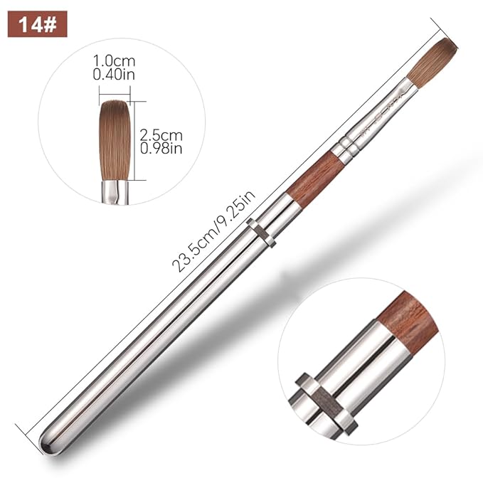 KADS Acrylic Nail Brush with Penholder Nail Brush for Acrylic Application-Oval Shaped Powder Nail Design Tools for Professional Manicure DIY Home Salon (2#+8#+14#)
