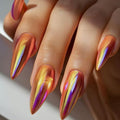 Chrome Press on Nails Almond Fake Nails Metal Mirror False Nails Glossy Medium Acrylic Nail Press ons Full Cover Holographic Shiny Glue on Nails for Women Girls Manicure 24Pcs