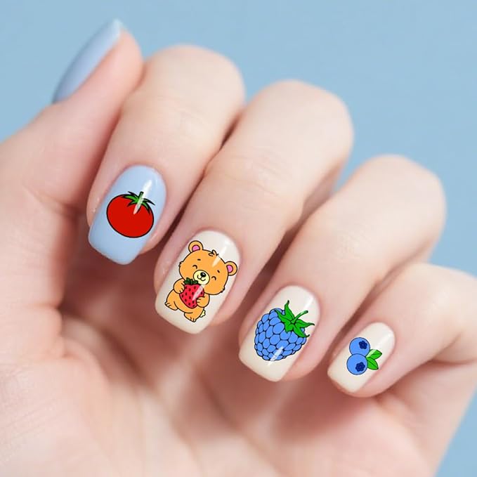 PH PandaHall 3pcs Fruit Nail Stamping Plates Cute Bear Animal Nails Art Stencils Strawberry Pineapple Cherry Nails Image Plates Bows Heart Manicure Art Templates for Women Printing Manicures Salon