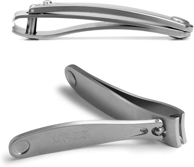 GERMANIKURE 4pc Manicure Set - Handmade in Solingen Germany, FINOX High Carbon Stainless Steel: Nail Clippers, SELF Sharpening Combination Scissors, Czech Glass Nail File in Leather Case