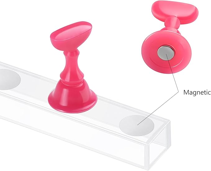 Etercycle Acrylic Nail Display Stand DIY Nail Crystal Holder Magnetic Practice Stands with Reusable Adhesive Putty Clay for False Nail Tip Manicure Tool(Rose pink)