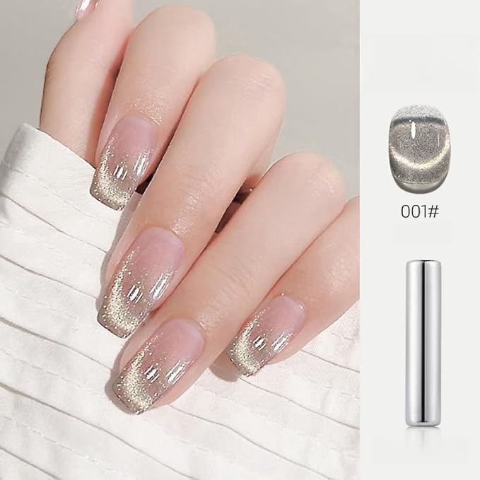 Cat Eye Gel Nail Polish Set with Magnetic Powder, 4 x 15ml Bottles, UV/LED Cured, Long-Lasting 4 Weeks, Stunning Magnetic Effects, DIY Manicure Kit, 01