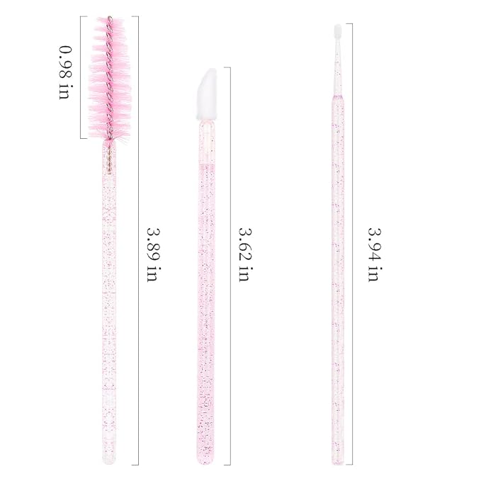 200Pcs Eyelash Extension Supplies Kit,Disposable Lash Spoolies Brushes Micro Swab Brushes Mascara Wand Lip Brushes for Eyelash Extension Tattoo Lipstick Applicator (Crystal Pink)