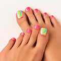 GoldFinger Trendy Press On Fake Toenail Kit Wider Fit, Fantasy Abstract Print & High Pigment Pink Color, Ready to Wear Gel & Manicure Stick, Mini Glue included, Long-Lasting Convenient & Easy to Apply