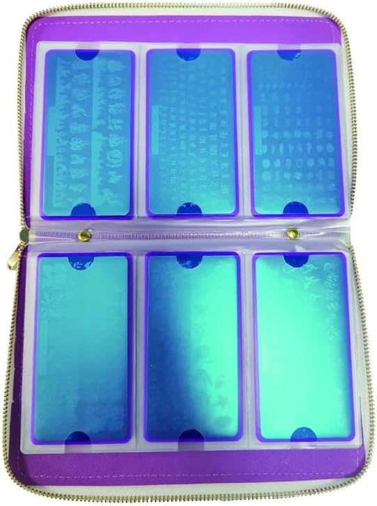 Finger Angel 48 Slots Holographic Nail Plates Holder Case Stamping Templates Organizer Retangel Nail Printing Molds Collection Manicure Tool Accessorie-6x12Cm Template Pink Color Case