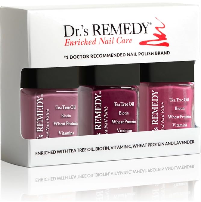 Dr’s Remedy 3 Pack Nail Polish Kit, BERRY Good Trio, Non Toxic and Organic All Natural Enriched Nail Strengthener - MINDFUL Mulberry/BONAFIDE Boysenberry/BRAVE Berry