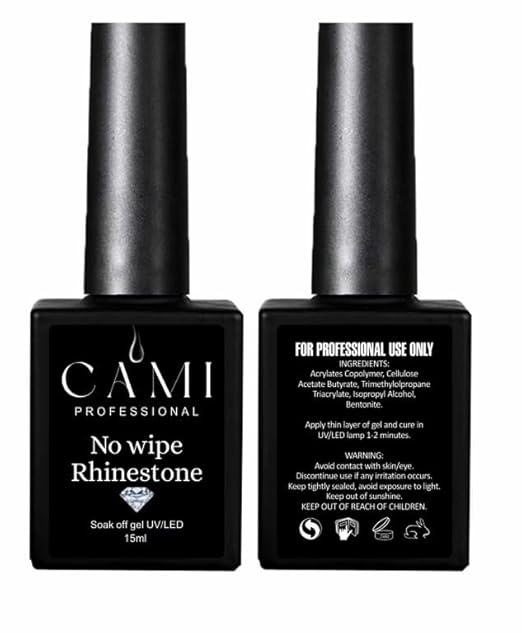 CAMI No-Wipe Rhinestone Glue, Crystal Clear, LED/UV Curable Nail Art Adhesive for Charms and 3D Decorations