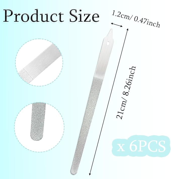 6PCS Diamond Nail File, Stainless Steel Diamond Dust Nail File for Natural Nails, Stainless Steel Fingernail Files for Salon Home(8.2 inch)