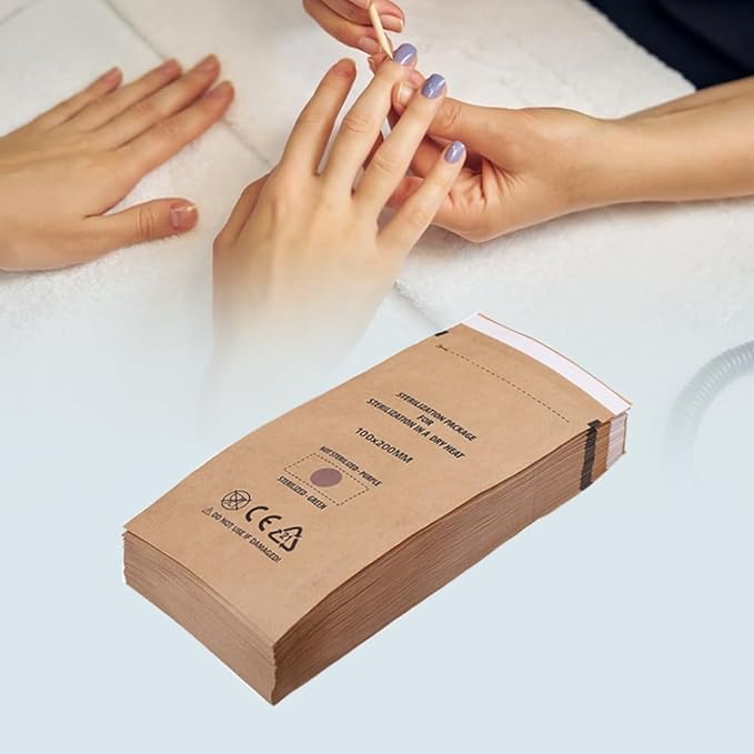 100PCS Disposable Sterilising Bags,Disposable Kraft Paper Self-Sealing Sterilization Bags,Dental Tool Sealing Pouch for Nail Salon Cosmetic Dental Tools(13 * 20cm/5.12 * 7.88inch)