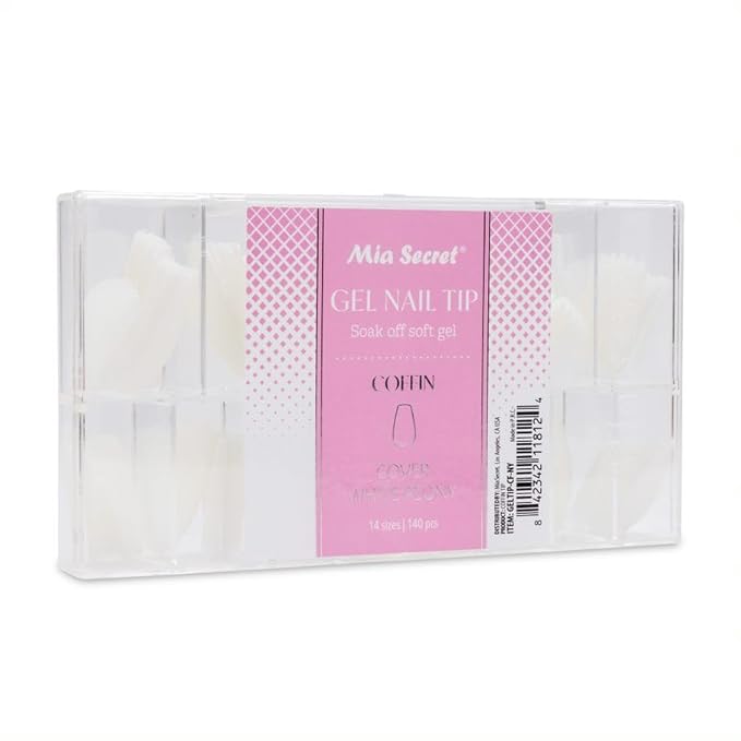 Mia Secret Soak off Soft Gel Nail Tip MADE IN USA for Salon and DIY (White Peony, Coffin)
