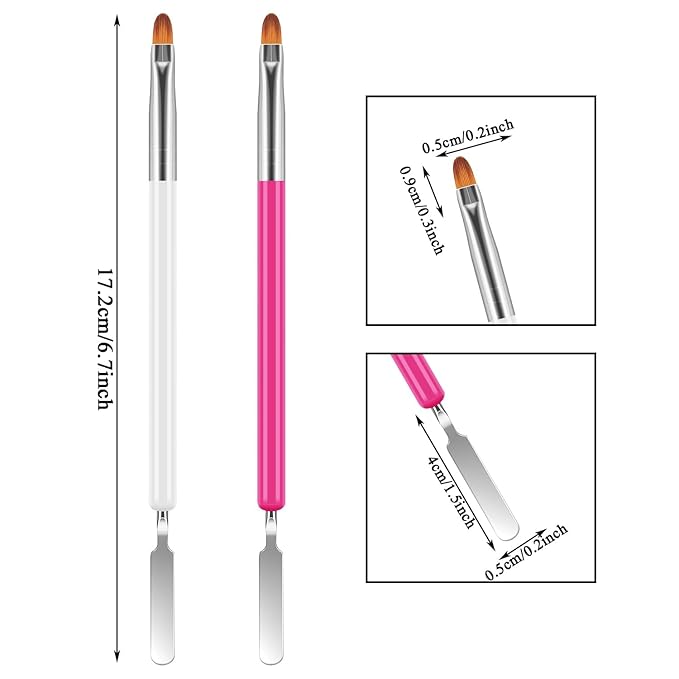6 PCS Nail Art Brush Picker Dual-Ended, Stainless Steel Gel Nail Brushes 2 in 1 Design Flat Manicure Builder Nails Art Slice Tool for UV Poly Extensions Quick Building Women Home Salon