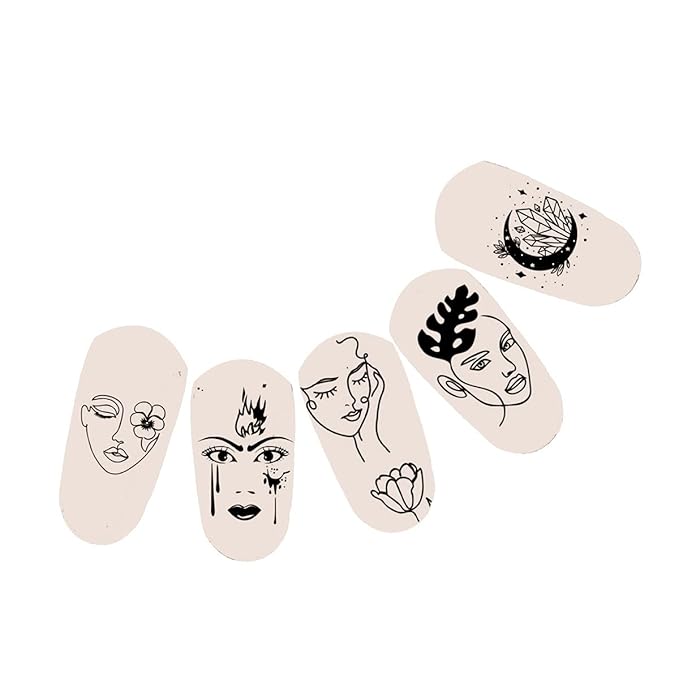 2Pcs Abstract Face Nail Stamping Plates Old English Alphabet Cute Numbers Pictures Nail Art Plate Flower Letter Stainless Steel Design Stamp Template for Printing Stencil Tools