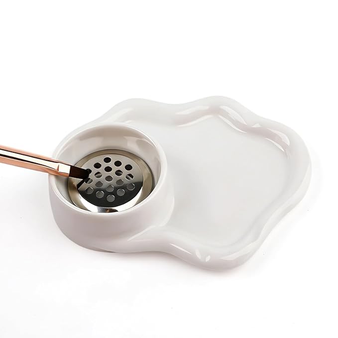 Nail Art Palette with Built-in Brush Washing Cup - 2-in-1 Acrylic Dappen Dish & Monomer Cup for Professional Nail Art & Gel Polish
