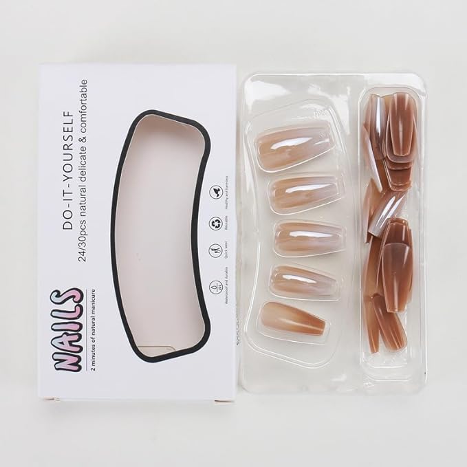 Square Press on Nails Ombre Fake Nails Chrome False Nails Glossy Medium Artificial Acrylic Nail Press ons Full Cover Stick Glue on Nails for Women Manicure Decoration 24Pcs