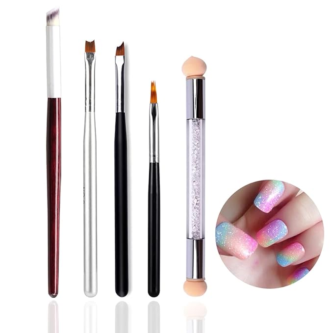 JERCLITY 5pcs Acrylic Nail Gradient Shading Brushes Set French Tip Ombre Nail Brushes Double Ended Nail Sponge Pen Manicure Tools