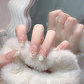Press on Nails Medium Long French White False Nails with Pearl Inlay Bling Glossy Fake Nail Tips Artificial Manicure for Women and Girls – 24pcs with Glue Kit (French White)