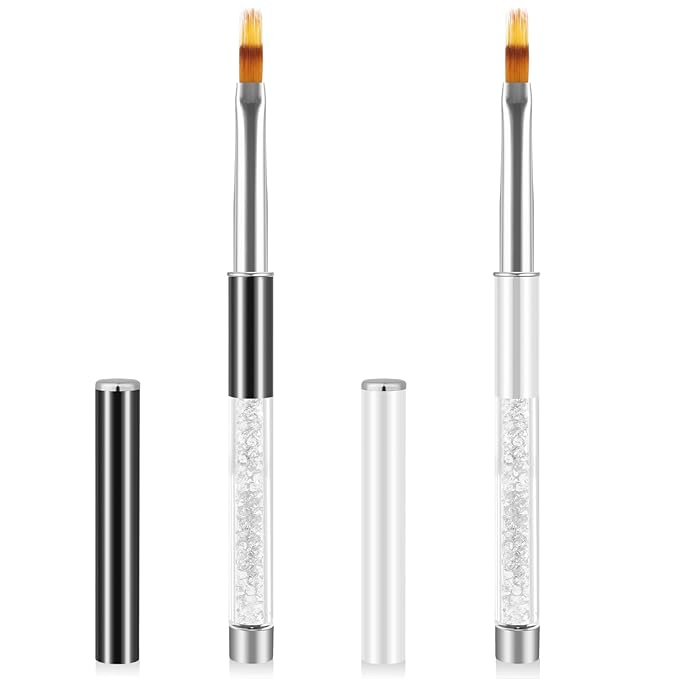2 Pcs Nail Gradient Painting Brush Nail Art Brushes Ombre Nail Brush Manicure Tools with Rhinestone Handle UV Gel Polish Nail Drawing Pen for Nail Design