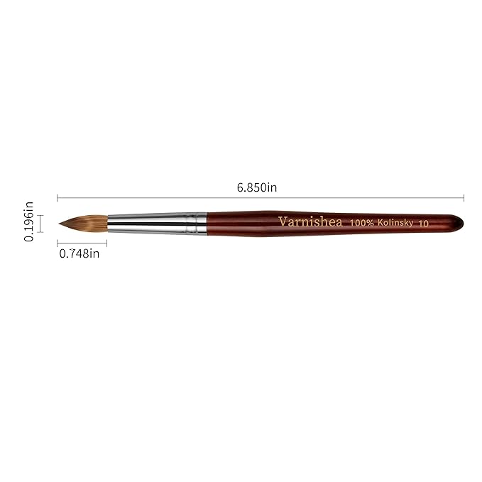 100% Pure Kolinsky Acrylic Nail Brush Solid Wood Handle Professional Manicure Brushes for Powder Nail Acrylic Application - Salon & DIY Nail Art Essentials - Size 10, 1.0 Count