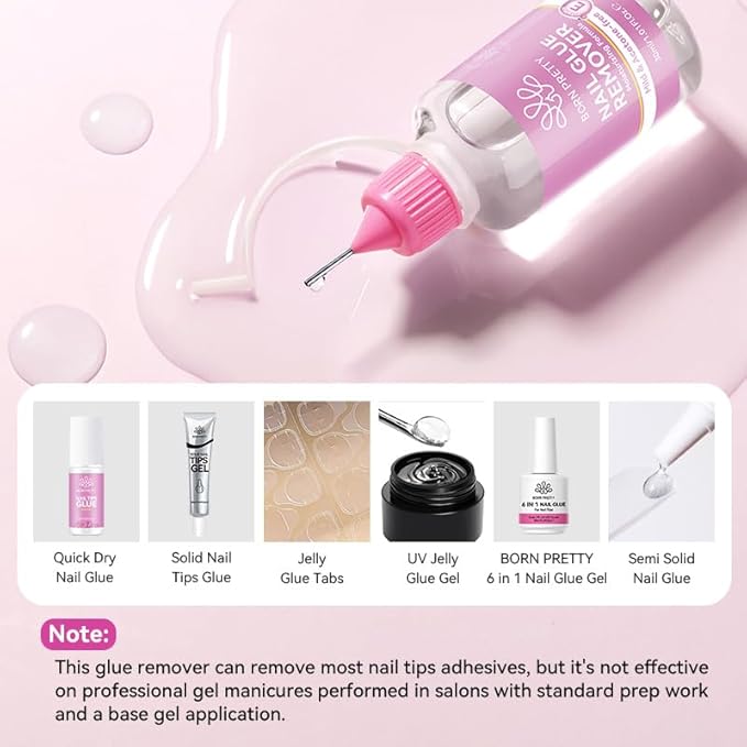 BORN PRETTY 30ML Pinpoint Nail Glue Remover for Press on,Gentle Remover for Nails Tips & Gel x Nails,Multi-Functional Fake Nail Remover Glue Off for DIY Home Salon,Quick Adhesive Debonder
