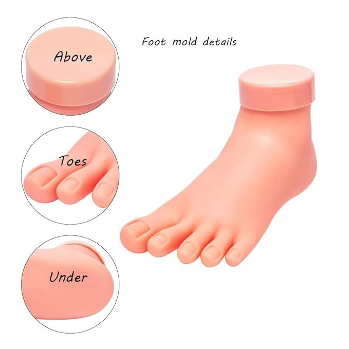 AORAEM Practice Fake Foot Flexible Movable Soft Silicone Fake Foot Tool for Nails Training Display Pink