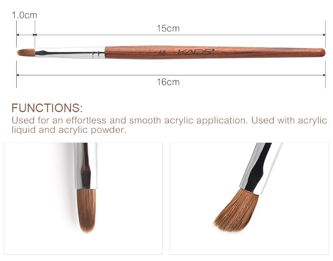 KADS Nail Acrylic Brush Kolinsky Nail Extension Brush Oval Crimped Shaped Sturdy Wooden Handle Acrylic Powder Nail Art Brush Professional Manicure Pedicure (4#)