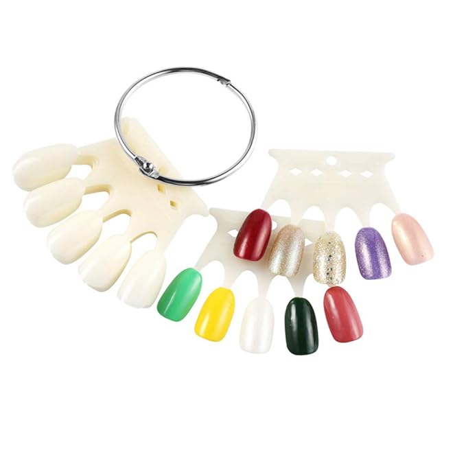3 Sets Plastic Nail Swatches Crown Shape Fake Tips Nail Polish Display Board Practice Tool with Metal Ring Holder(Clear, White, Beige)