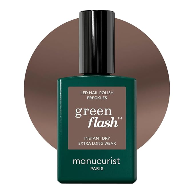Manucurist Green Flash LED Freckles Brown Gel Nail Polish - Vegan, 12-Free, Plant-Based - Strengthens and Protects the Nail - Gel Polish - Made in France - 0.5 fl oz