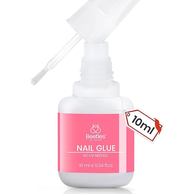 Beetles Press On Nail Glue Quick-Drying 10ml Super Strong Nail Glue, Brush on Glue for Acrylic & Fake Nails, No Uv Light Needed, Long Lasting Spring Nails, DIY Home Manicure