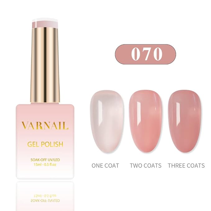 VARNAIL Moisturized Skin Jelly Nail Polish Kit 6 Colors 15 ml, Translucent Nude Neutral Color Sheer Gel Polish, Salon Quality Soak off UV Light Nail Polish