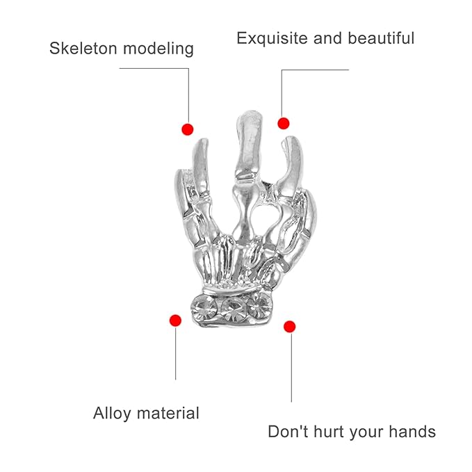 Beaupretty 40pcs Halloween Nail Charms 3D Skull Hand Nail Art Decals Rhinestone Cool Punk Skull Alloy Metal Nail Art Decoration Tips (Silver)