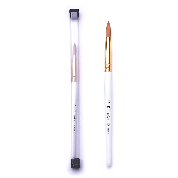 Acrylic Nail Brush Size 12, Kolinsky Acrylic Nail Brush for Acrylic Powder, Application Nail Art Drawing Brush for Extension Nails Carved for Beginners and Professionals (12#, White)