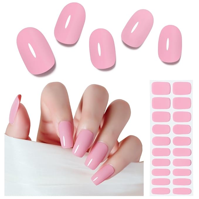 Arte Clavo Semi Cured Gel Nail Strips, 20 Pcs Gel Nail Stickers with UV Light Required, Salon Quality, Long Lasting, Easy Apply and Remove (Baby Pink)