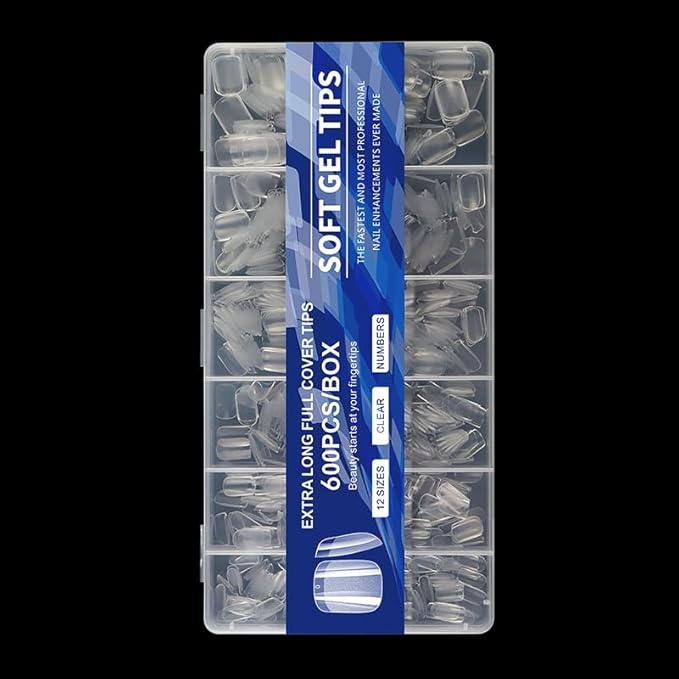 Extra Short Nail Tips Square Short 600pcs Clear Full Cover Soft Acrylic Press For Nail Kit Women Home DIY Fake Nails for Nail Extension 12 Size