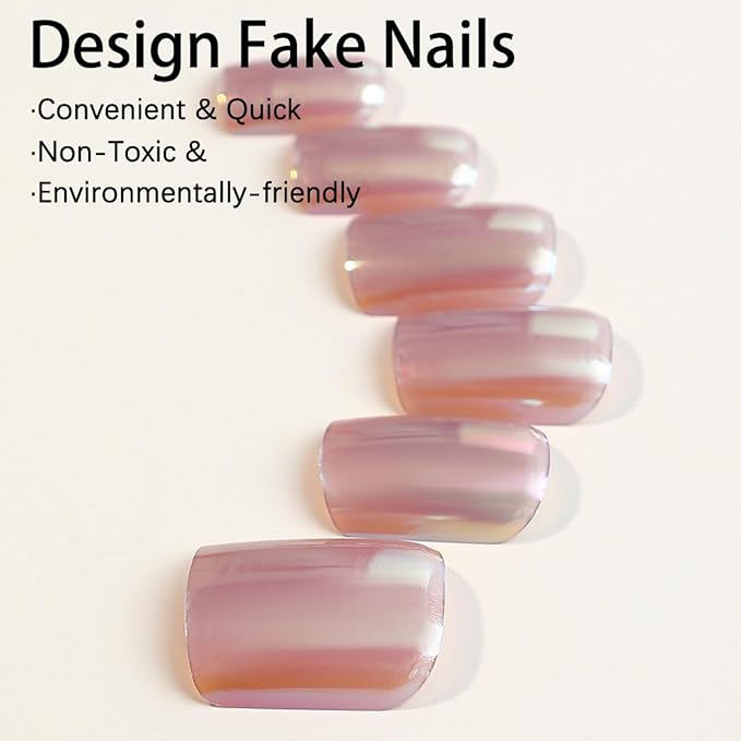 Press on Nails Pink Chrome Nails French Fake Nails French Fake Reusable Nail Kit with Nail Glue Adhesive Tabs Mini Nail File for Women Manicure Art Decoration 24PCS