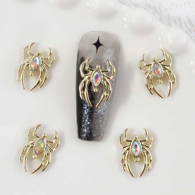 Ranvi 30PCS Halloween Nail Art Charms,Spider Metal Dark Gothic Alloy Diamond for Women Girls Halloween Nail Decorations Design(Golden Spider-Colored Diamond)