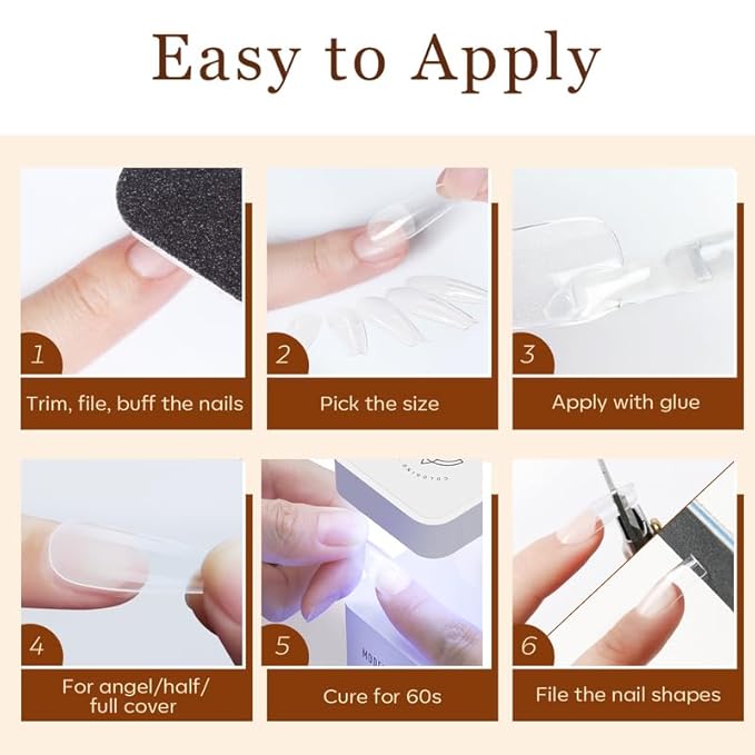 Modelones Long Coffin Nail Tips - 510Pcs Pre-shaped Half Matte Full Cover Fake Nails Gel Tips Acrylic Press on Manicure Extension DIY 15 Sizes