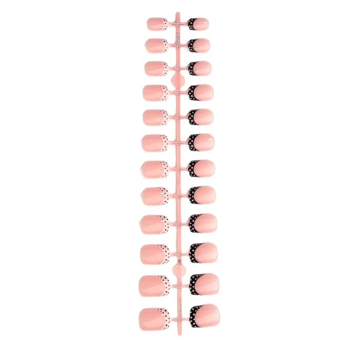 Polka Dot Press on Nails Short Square Fake Nails French Nails Press ons with Black White Dots Design,Reusable Artificial Nail Full Cover Glossy Glue on Nail Stick on Nails for Women Manicure 24 Pcs
