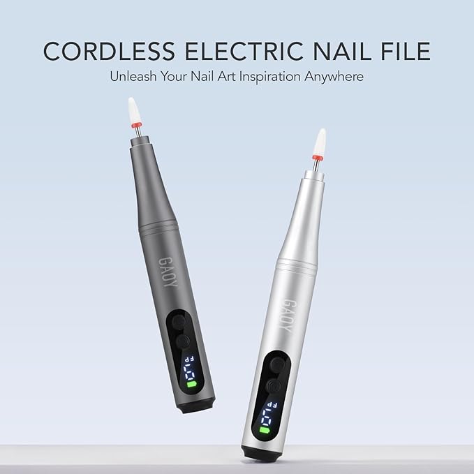 GAOY Cordless Electric Nail File for Beginners, Nail Drill with Drill Bits and Sanding Band Set for Acrylic Gel Nails, Hand Feet Trimmer Buffer Tool, Sliver