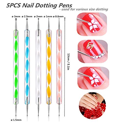5PCS Dotting Pens with 3 PCS Nail Painting Brushes, Double Ended Brush and Dotting Tool Kit, Nail Art Design Tools
