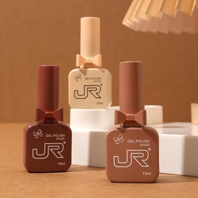 JR 9pcs 15ml Gel Nail Polish Set Brown Earth Red Pink Gel Polish Kit UV Soak Off Polish Nail Art Manicure Salon Home DIY Gift C