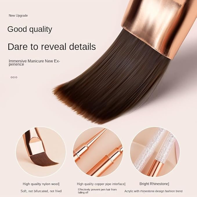 5Pcs Nail Art Brush Set with Rose Gold Rhinestone Handles - Professional Gel Polish, Liner & Drawing Brushes for Salon, DIY Manicure, Acrylic & UV Gel Nail Design liner brushes for nails(5 sticks)