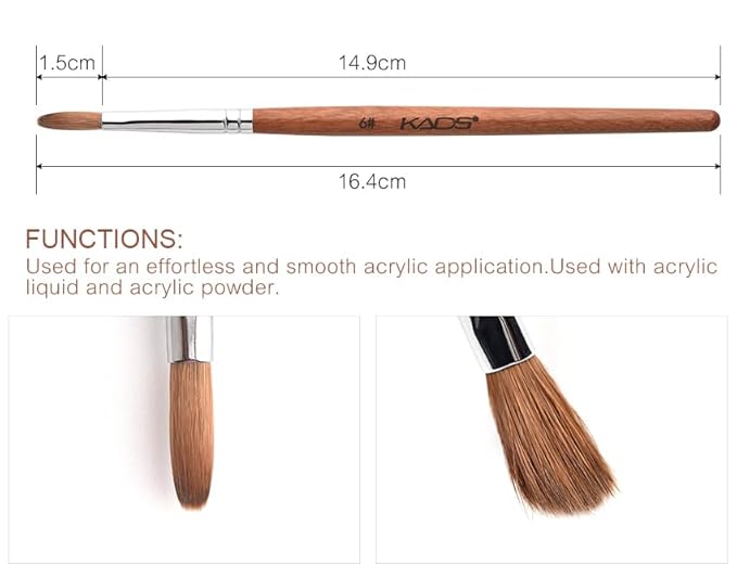 KADS Nail Acrylic Brush Kolinsky Nail Extension Brush Oval Crimped Shaped Sturdy Wooden Handle Acrylic Powder Nail Art Brush Professional Manicure Pedicure (6#)