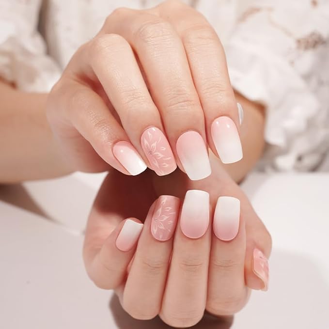 Semi-Cured Gel Nail Strips - 20 Salon-Quality Gel Sticker with UV Light Required, Long Lasting, Easy Application & Removal, Includes Prep Pad, Nail File, Wooden Stick – Soft Serenity