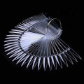 Aliotech 2 sets 100 Tips Fan Shape Plastic Nail Art Tips Display Polish board Display Practice Sticks with Metal Split Ring Holder (Clear)