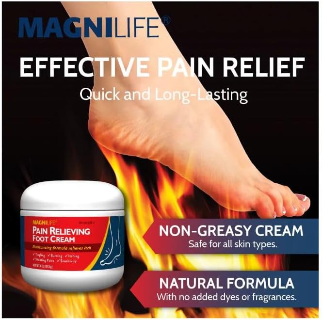 MagniLife Pain Relieving Foot Cream, 2 x 4 oz Jars, Soothing Relief for Soreness, Pain, Burning, Tingling, Itching or Sensitivity in Feet & Legs, Moisturizing & Hydrating Foot Cream, No Petroleum