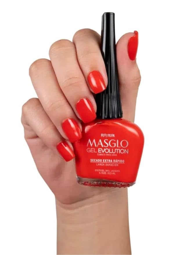 MASGLO GEL EVOLUTION Nail Polish Gel Effect, No UV/Led Lamp Required, Duration up to 12 day, 1 peice color (FUFURUFA) Gel sin necesidad de lampara UV/Led, hasta 12 dias de duracion