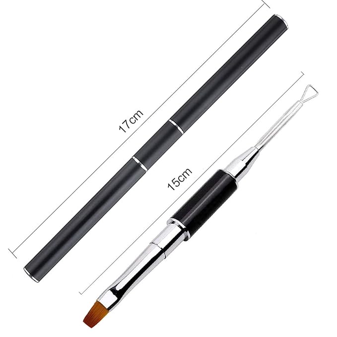 Kalolary 2Pcs Acrylic Dual-Ended Poly Gel Nail Brush, Gel Picker and Nail Pusher Peeler Scraper, Cuticle Remover - Stainless Steel (Pink&Black)