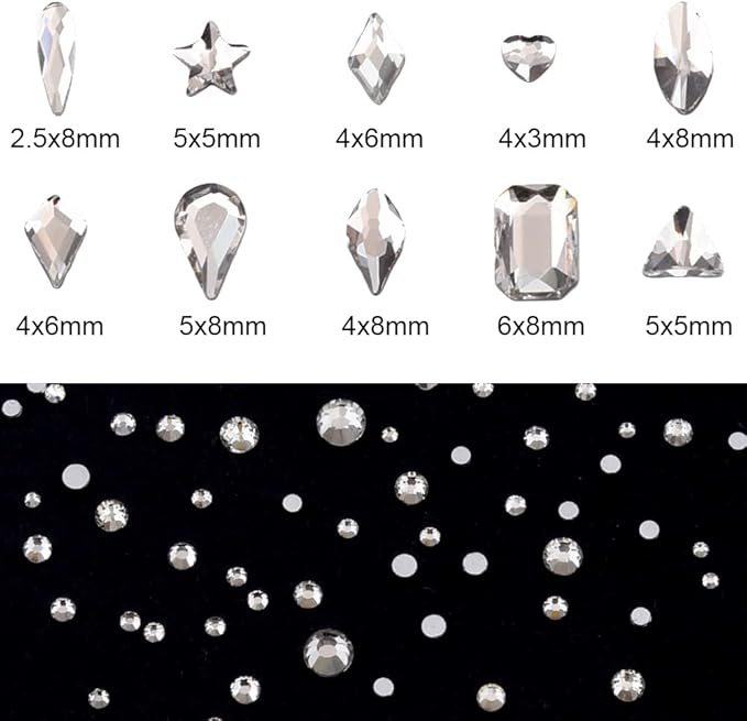 100pcs Flat Back Crystal Clear Glass Shape Nail Rhinestones 720pcs Loose Cystal Beads Nail Art Decoration Craft Accessory
