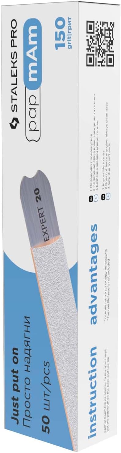 Staleks Pro Disposable White Nail Files papmAm Expert 22 – 150 Grit – 50 Pcs – Glueless Replaceable Abrasives – Professional Nail Filing – Manicure & Pedicure